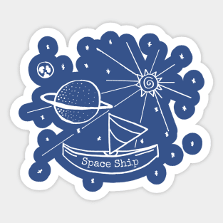 Space Ship- Funny Sail Boat in Space Design Sticker